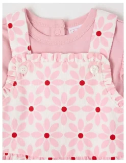 Sprout Long Sleeve Top With Disty Floral Cord Pinafore in Tulip