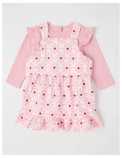 Sprout Long Sleeve Top With Disty Floral Cord Pinafore in Tulip
