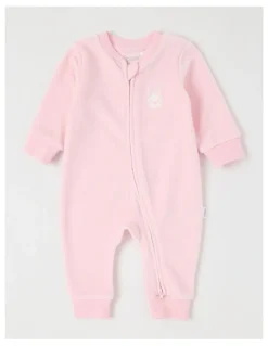 Sprout Newborn Bunny Velour Coverall in Blush