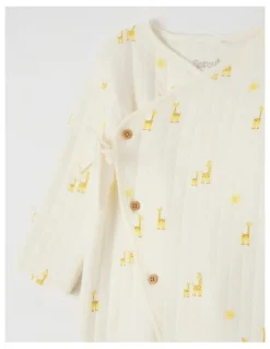 Sprout Newborn Giraffe Quilted Coverall in Cream