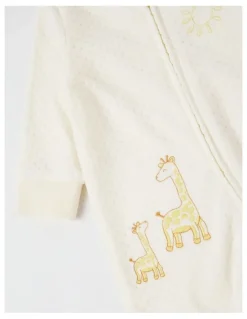 Sprout Newborn Giraffe Velour Embroidered Coverall in Cream