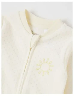 Sprout Newborn Giraffe Velour Embroidered Coverall in Cream