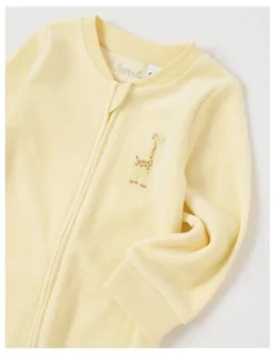 Sprout Newborn Giraffe Velour Coverall in Lemon