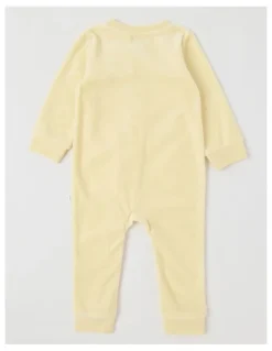 Sprout Newborn Giraffe Velour Coverall in Lemon