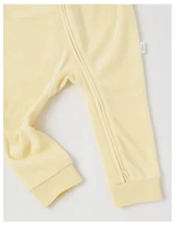 Sprout Newborn Giraffe Velour Coverall in Lemon