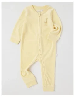 Sprout Newborn Giraffe Velour Coverall in Lemon