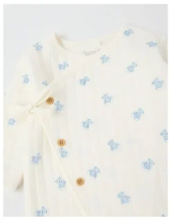 Sprout Newborn Teddy Bear Quilted Coverall in Cream
