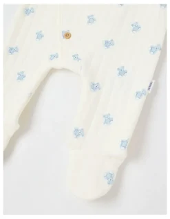 Sprout Newborn Teddy Bear Quilted Coverall in Cream