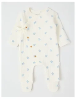 Sprout Newborn Teddy Bear Quilted Coverall in Cream