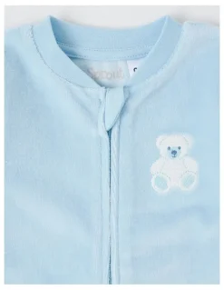 Sprout Newborn Teddy Bear Velour Coverall in Blues