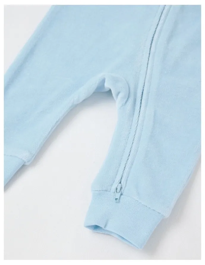 Sprout Newborn Teddy Bear Velour Coverall in Blues