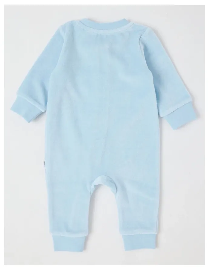 Sprout Newborn Teddy Bear Velour Coverall in Blues