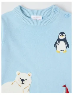 Sprout Novelty Crew Jumper in Bluestone