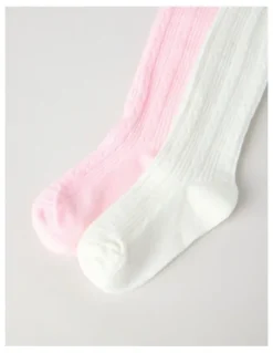 Sprout 2 Pack Cable Knit Tights in Pink