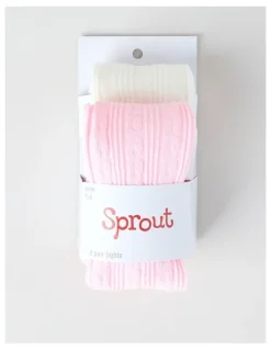 Sprout 2 Pack Cable Knit Tights in Pink