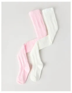 Sprout 2 Pack Cable Knit Tights in Pink