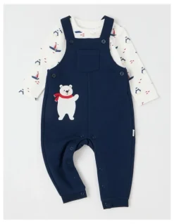 Sprout Polar Bear Fleece Overall Set in Navy