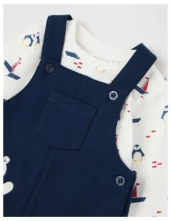 Sprout Polar Bear Fleece Overall Set in Navy