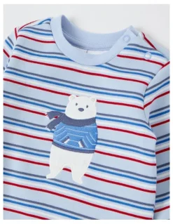 Sprout Polar Bear Fleece Stripe Coverall in Bluestone
