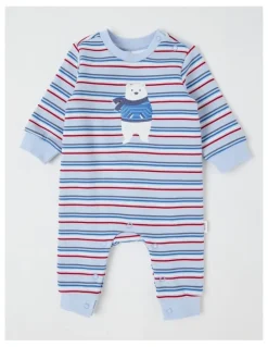 Sprout Polar Bear Fleece Stripe Coverall in Bluestone