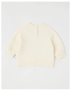 Sprout Quilted Cheryr Applique Sweat Top in Bone