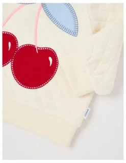 Sprout Quilted Cheryr Applique Sweat Top in Bone