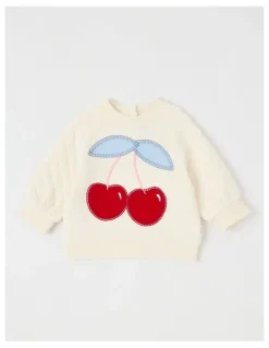 Sprout Quilted Cheryr Applique Sweat Top in Bone