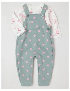 Sprout Quilted Overall Set in Seafoam