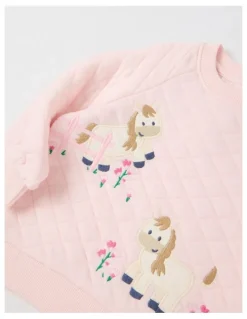 Sprout Quilted Pony Applique Sweat Top in Blush