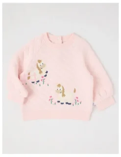 Sprout Quilted Pony Applique Sweat Top in Blush