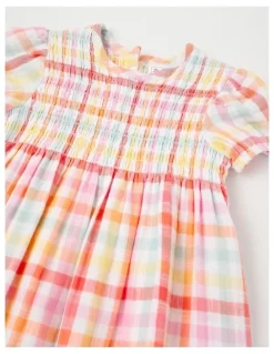 Sprout Rainbow Gingham Shirred Dress in Assorted