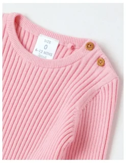 Sprout Rib Jumper in Pale Pink