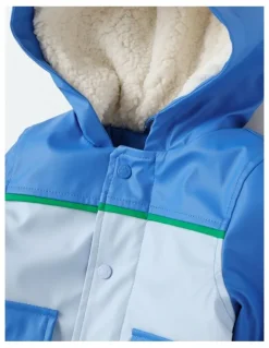 Sprout Sherpa Lined Color Block Raincoat Jacket in Bluestone