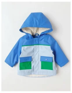 Sprout Sherpa Lined Color Block Raincoat Jacket in Bluestone