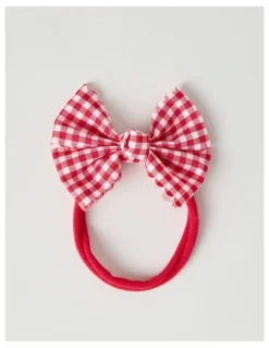 Sprout Soft Elastic Gingham Bow Headband in Red