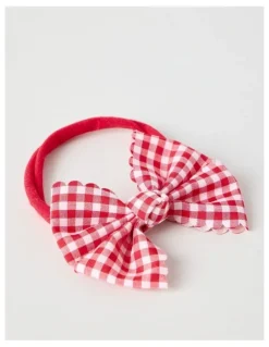 Sprout Soft Elastic Gingham Bow Headband in Red