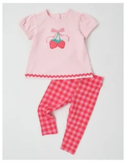 Sprout Strawberry Gingham Rick Rack Set in Blush