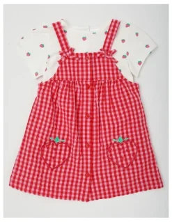 Sprout Strawberry Gingham Seersucker Set in Hot Pink
