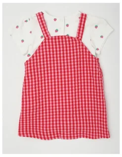 Sprout Strawberry Gingham Seersucker Set in Hot Pink