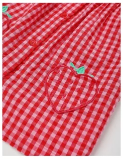 Sprout Strawberry Gingham Seersucker Set in Hot Pink