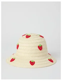 Sprout Straw Hat with Strawberry Embroidery
