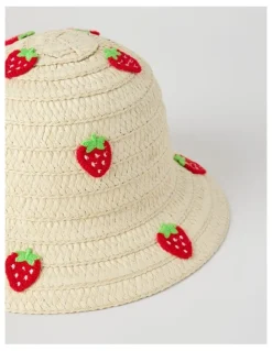 Sprout Straw Hat with Strawberry Embroidery