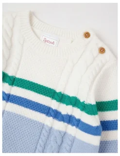 Sprout Stripe Cable Jumper in Bluestone