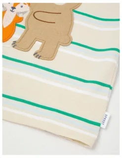Sprout Stripe Forest Animal Applique T-Shirt in Bone