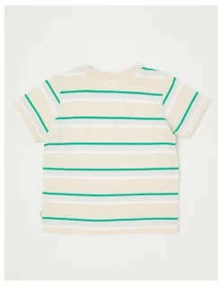 Sprout Stripe Forest Animal Applique T-Shirt in Bone