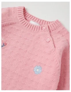 Sprout Texture Knit Puppy Jumper in Pale Pink