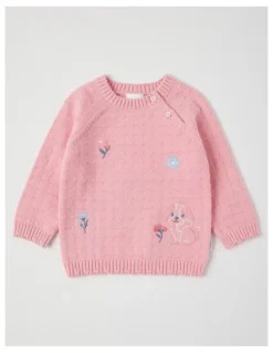 Sprout Texture Knit Puppy Jumper in Pale Pink