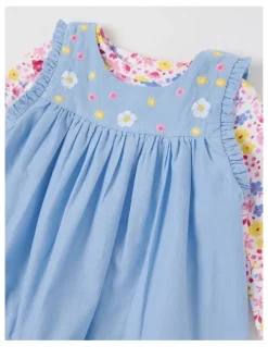 Sprout Top With Cord Frill Hem Pinafore in Bluestone