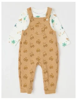 Sprout Tractor Quilted Overall Set in Tan