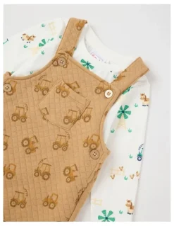Sprout Tractor Quilted Overall Set in Tan